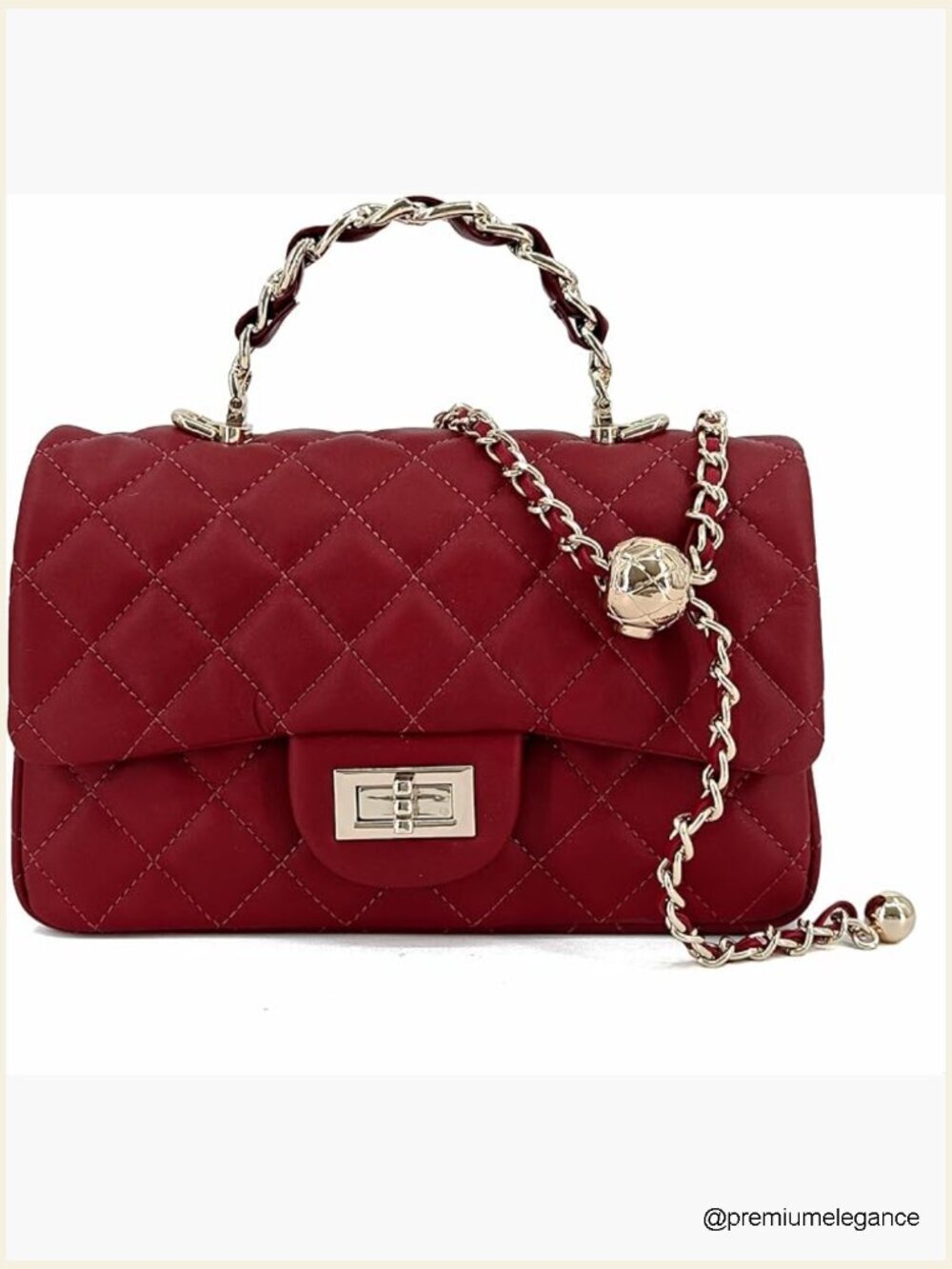 Small Quilted Crossbody Bag with Gold Chain Strap, Leather Shoulder Bag for